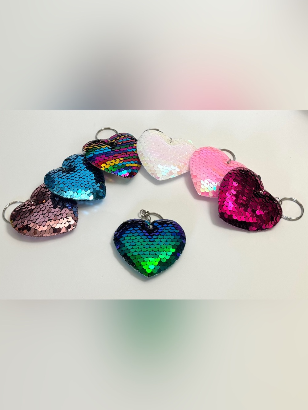 Pick Your Color Reversible Sequin Heart Keychain Bag Charm NWOT